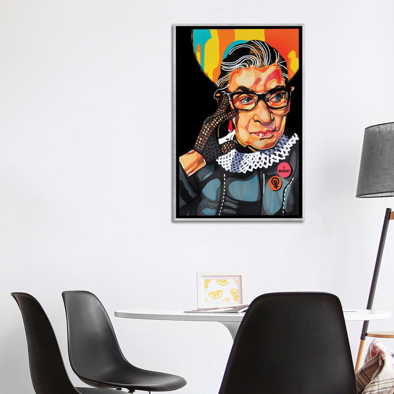 Ruth Bader Ginsburg - impression d'art graphique, Pas de tapis, H 26 po x l 40 po x 1,5 po, Toile avec cadre argenté