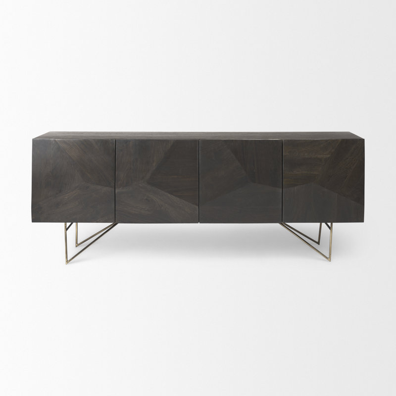 Gainey 80'' Solid Wood Sideboard, Dark Brown/Gold