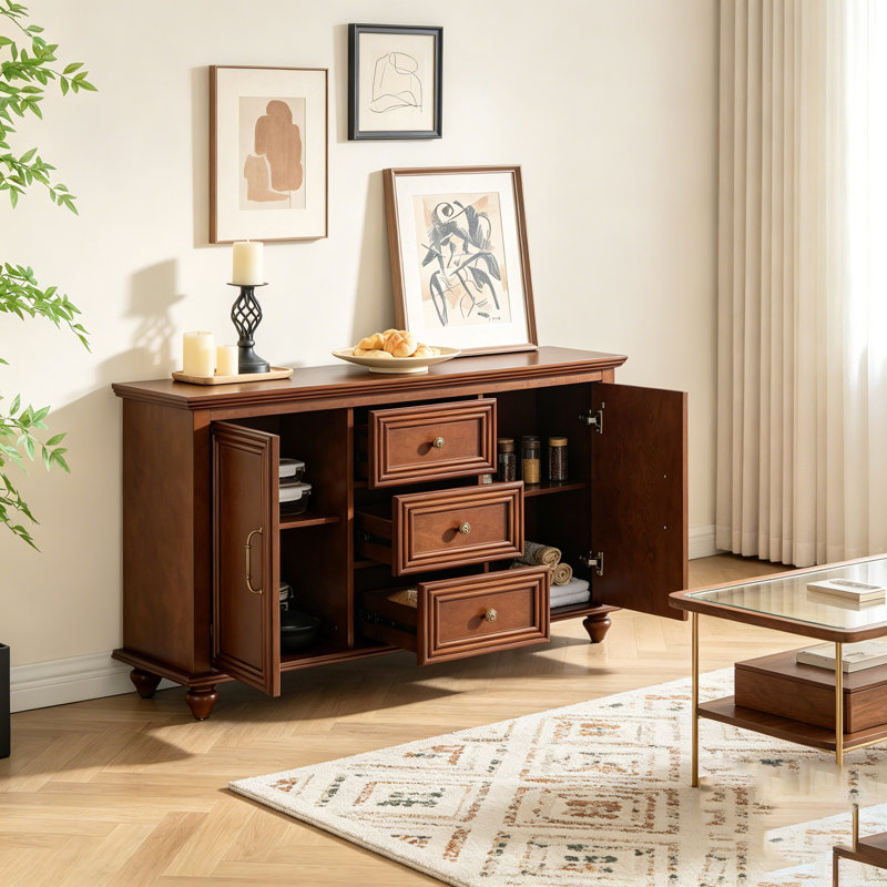 Mid Century Modern Sideboard With Spacious Storage, 2 Doors, 3 Drawers, Perfect For Kitchen, Dining, And Living Rooms, Walnut