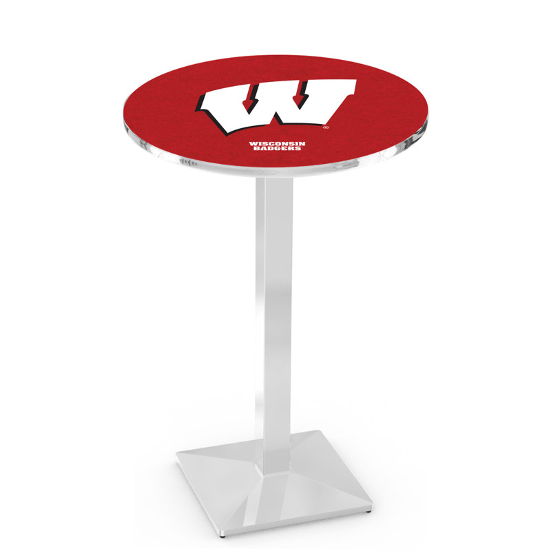 Round Metal Base Dining Table, Chrome, University of Wisconsin - Badger Logo