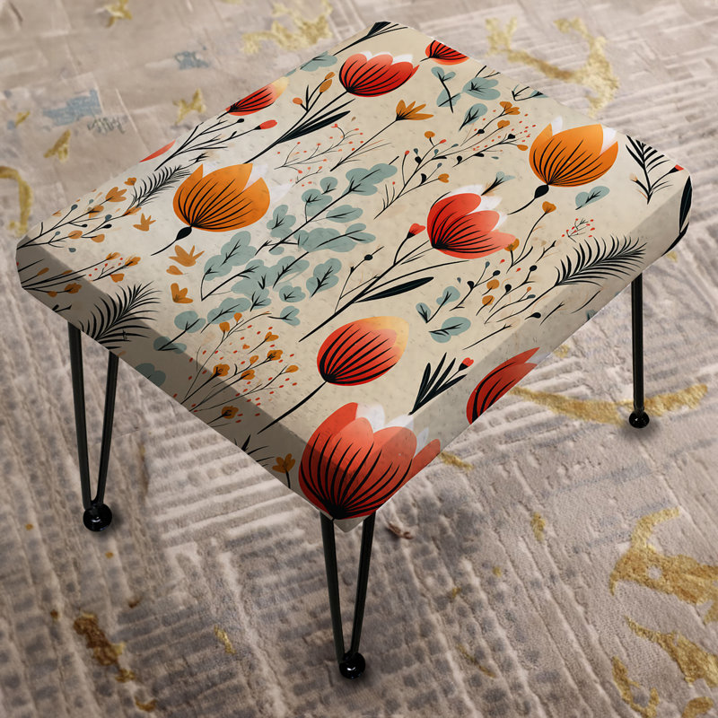 Motif floral orange Meadow I - Repose-pieds rectangulaire floral