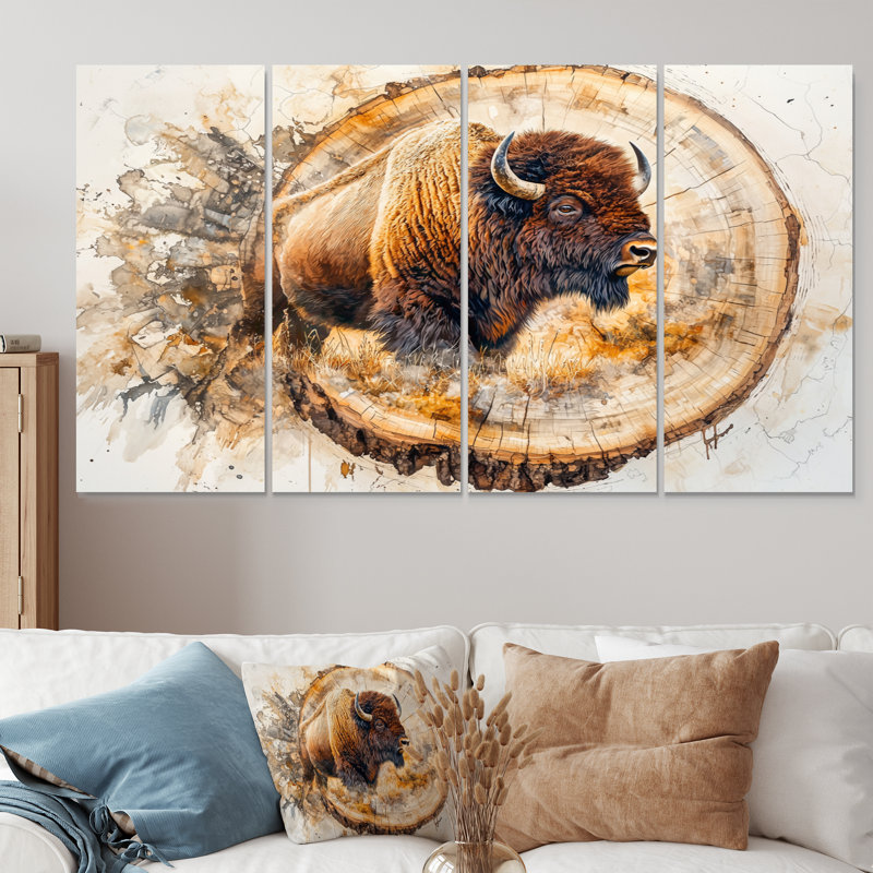 American Buffalo Into The Prairies - Art mural animal Buffalo - Art mural moderne sur toile, H 28 po x l 48 po