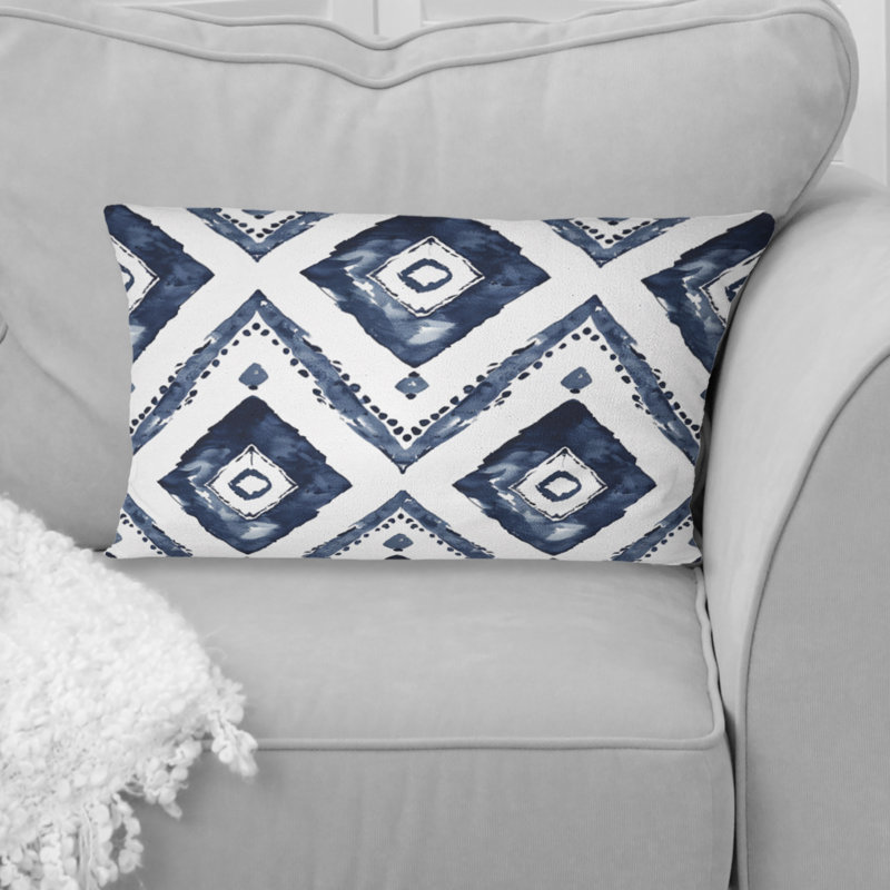 Navy White Diamond Patterns I - Transitional Lumbar Pillow