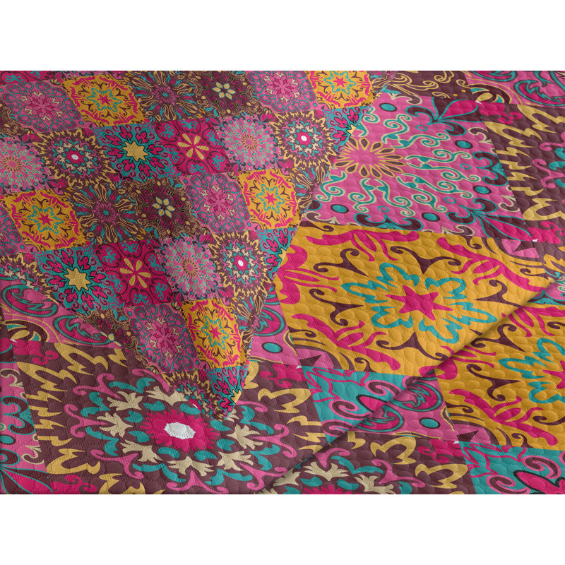 Vibrant Multicolor Moroccan Queen Quilted Bedspread Set
