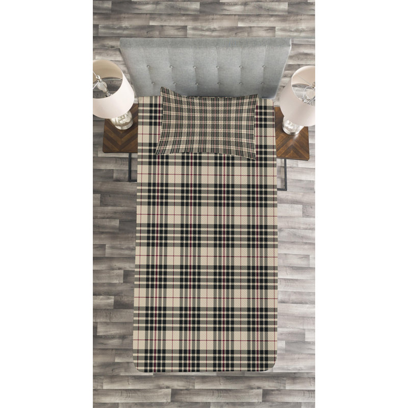 Abstract Farmhouse / Country Polyester Plaid Coverlet, Twin Coverlet + 1 Sham