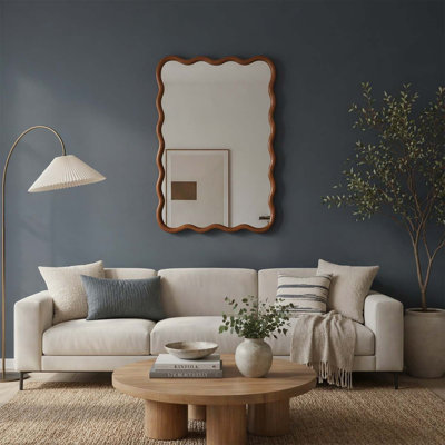 Elegant Wavy Rectangle Wood Frame Mirror for Home Decor