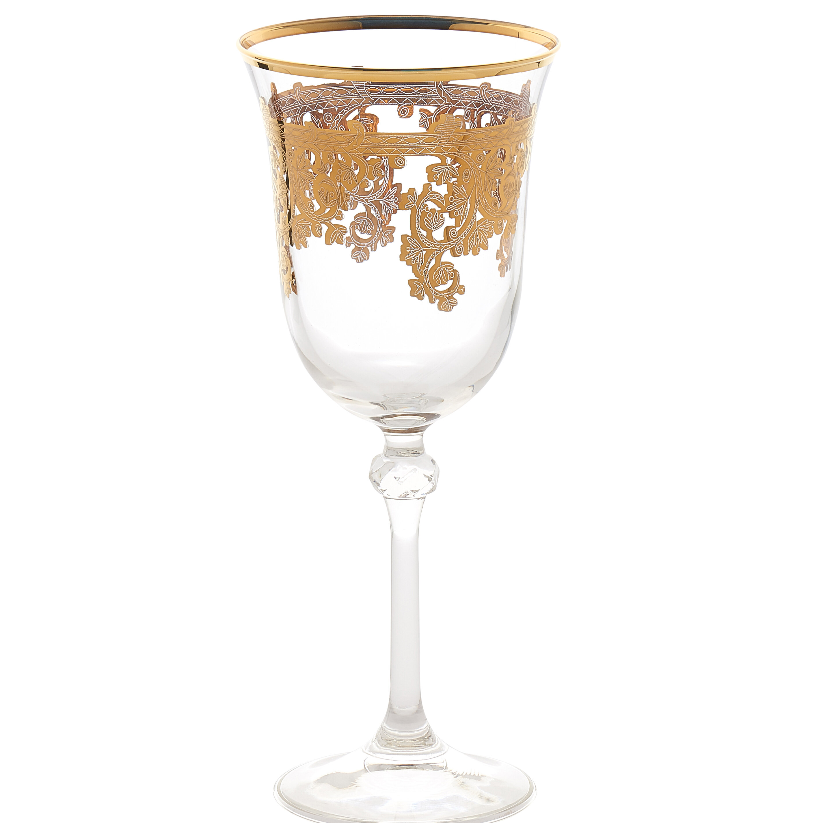 Interglass Italy Crystal Champagne Flutes, Vintage Design 24kt