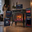 Smart Electric Fireplace Stove with 5-Colour Flame, Black