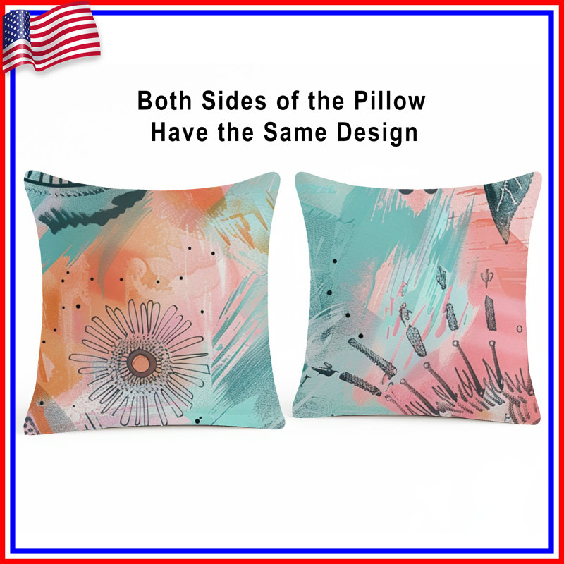 Coussin décoratif abstrait, coussins double face Art, 14 X 14 pouces