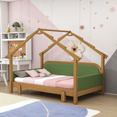 Lit simple en bois avec rails de sécurité