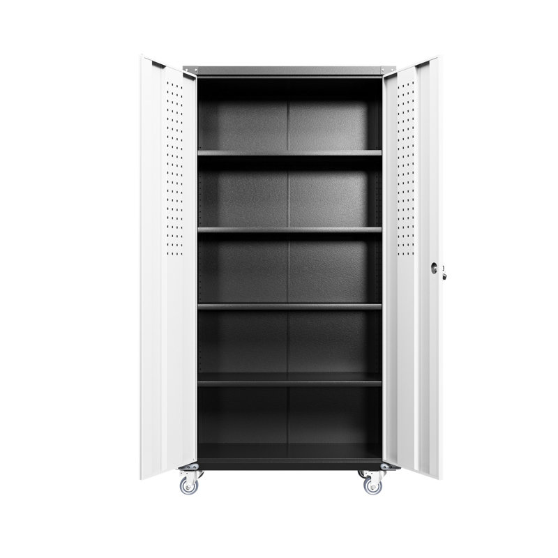 Armoire de bureau en métal avec 4 tablettes réglables et portes verrouillables - Garage économiseur d'espace verrouillable, idéal pour le rangement