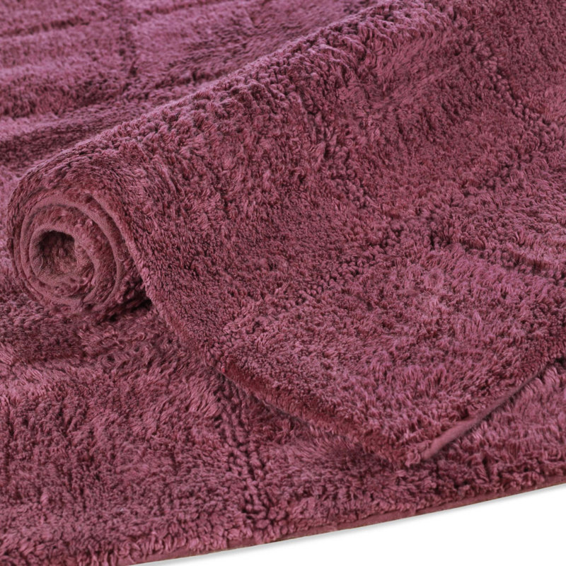  Brentwood Non-Slip Checkered 100% Premium Cotton Bathroom Rug Set, Plum