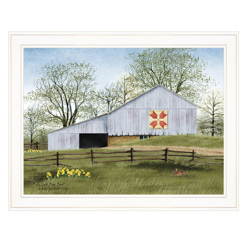 «Tulip Quilt Block Barn» par Billy Jacobs, reproduction encadrée prête à accrocher, cadre blanc, White