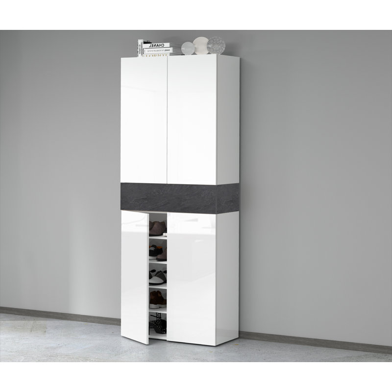 40 Pair Shoe Storage Cabinet, White/Grey