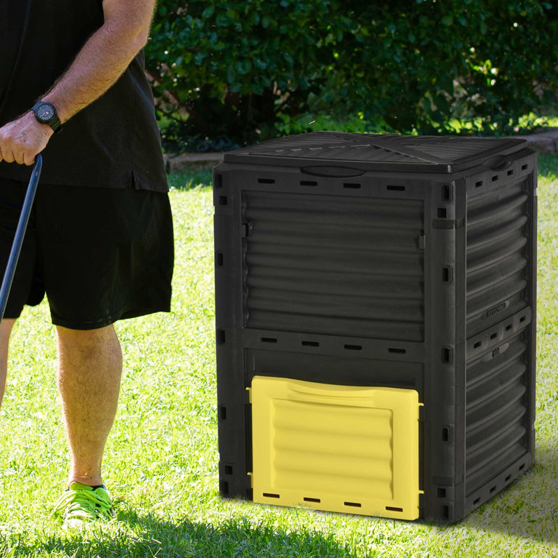 Composteur d'extérieur à grande capacité Outsunny, Jaune, H 32 po x l 23,75 po x P 23,75 po
