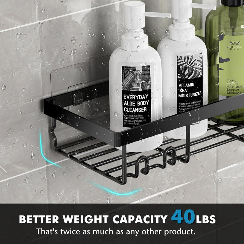 Self Adhesive Black Bathroom Shelves Basket