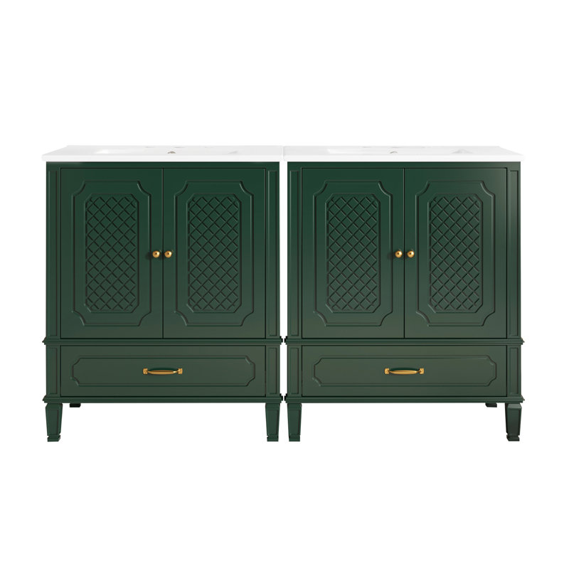 Ensemble de meuble-lavabo 60 po avec lavabo double 60 po, 2 armoires avec porte et 2 tiroirs, vert, Vert