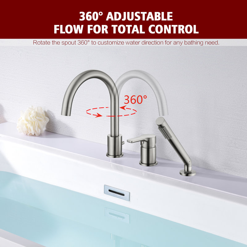 Bathtub Faucet with Handheld Shower, Bath Tub Faucet with Single Handle, Brushed Nickel