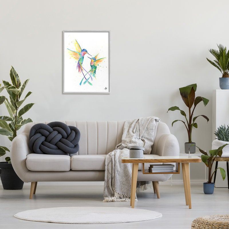 «Rainbow Birds Flying Duo» par Marc Allante - cadre flottant, impression sur bois, H 30 po x l 24 po x P 1,5 po