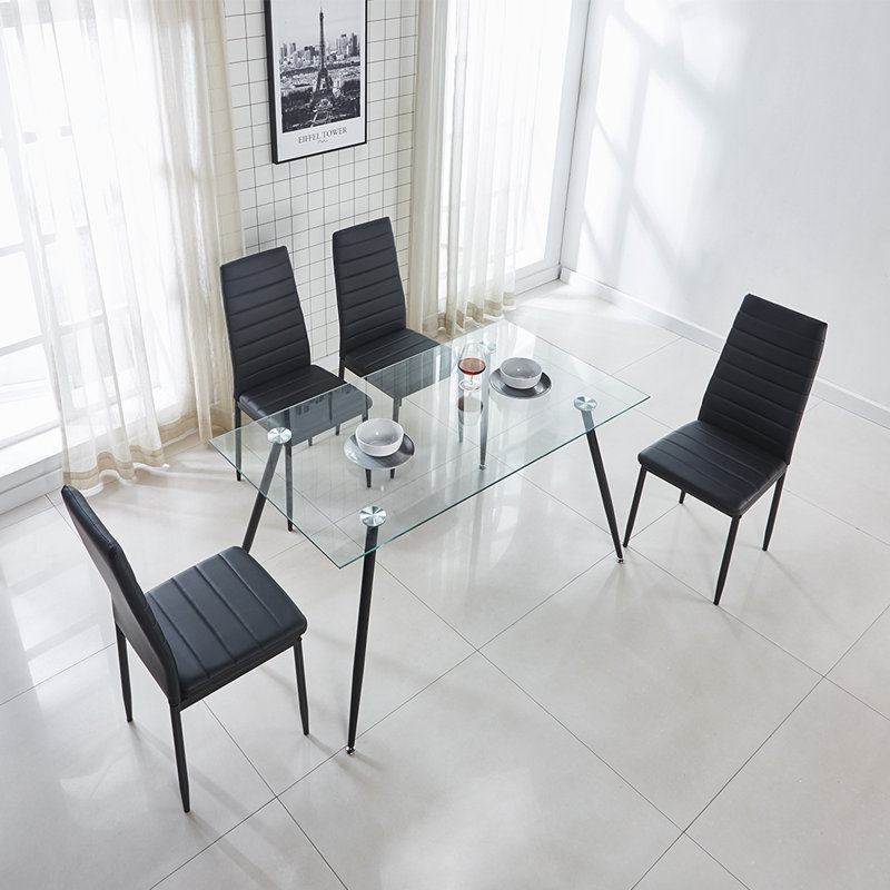 Adalia Glass Top Four Leg Dining Set, 5 Pieces: 1 Table, 4 Chairs