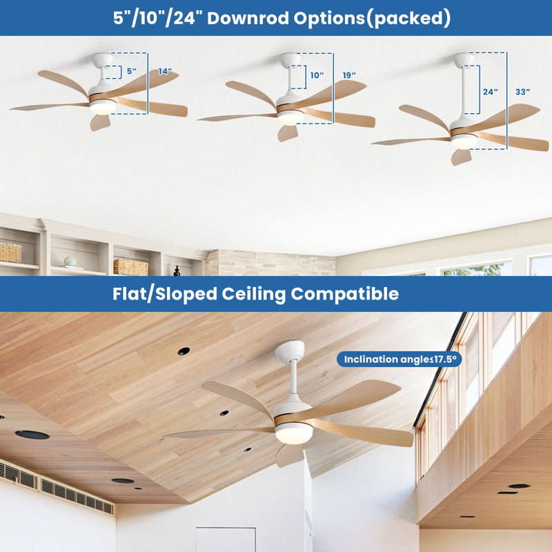 Damecia 52'' Ceiling Fan with LED Lights, Burlywood