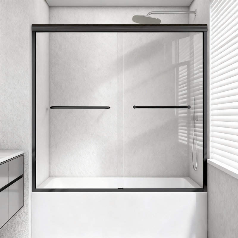 56-60 In. W X 60 In. H Framed Double Sliding Shower Door In Matte Black With 1/4 In. Thick Clear Tempered Glass, Matte Black