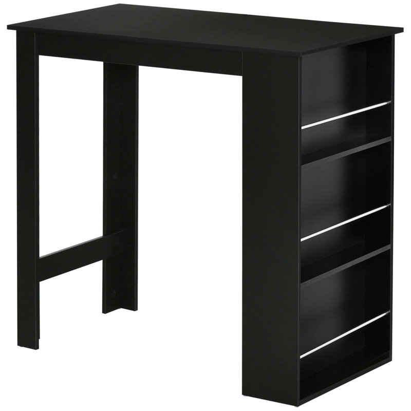 Table de bar moderne noire à hauteur de comptoir avec 3 tablettes de rangement, table de salle à manger multifonctionnelle