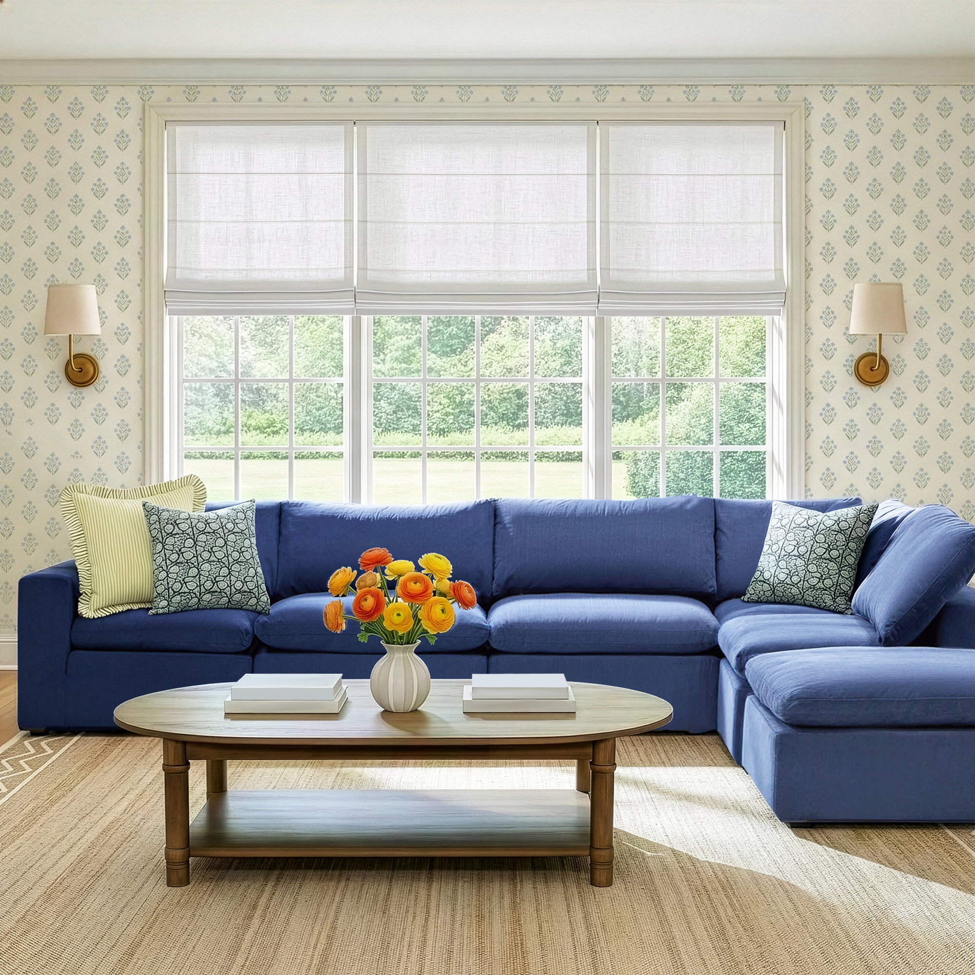 Calana Luxe Modular Sectional, Navy Revolution Performance Fabrics, 6 Piece