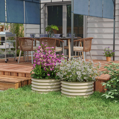 Galvanized Raised Garden Bed Set Of 2, Planters For Outdoor Plants With Safety Edging, Easy-To-Assemble Stock Tanks For Growing Flowers, Herbs And Vegetables, Cream White