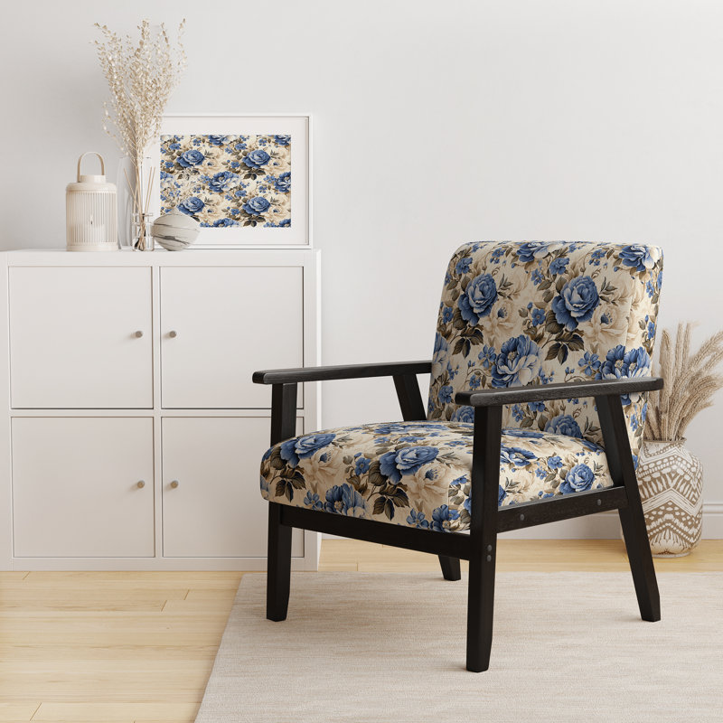 Chaise d'appoint florale Cobalt, Motif victorien camée et treillis bleu de cobalt