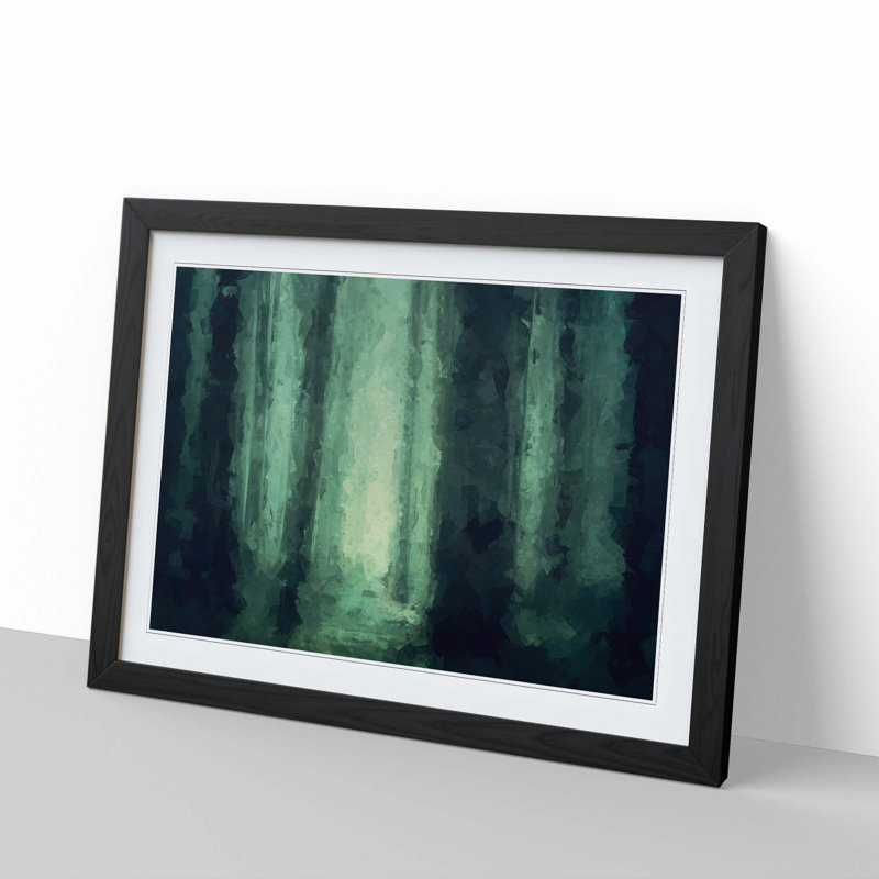 Green Misty Forest in Abstract - Framed Print, 48cm H x 65cm W x 2cm D, Black Framed
