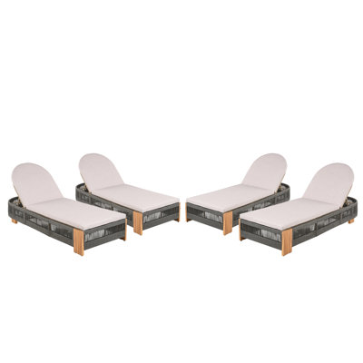 Outdoor Chaise Lounge Chair, Acacia Wood Pool Chair With Adjustable Backrest And Cushion, Outdoor Lounge Chair For Beach