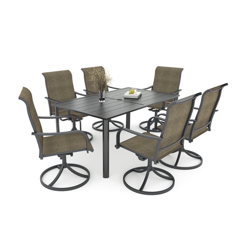 Ensemble de salle à manger rectangulaire en acier pour 6 personnes, Brun