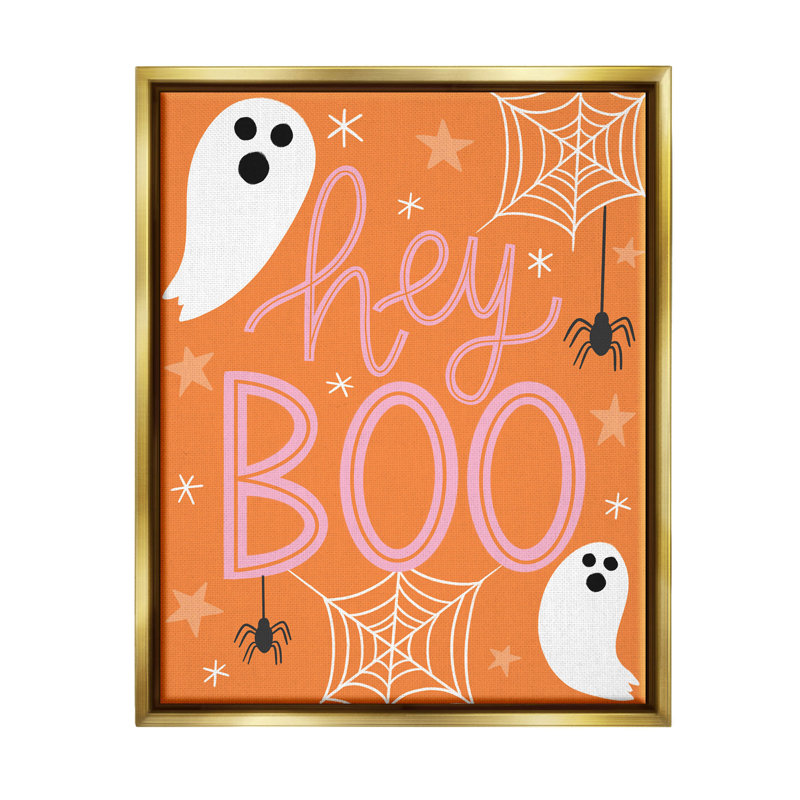 «Hey Boo Orange Halloween Ghost», cadre flottant, impression sur toile, H 31 po x l 25 po x P 1,7 po