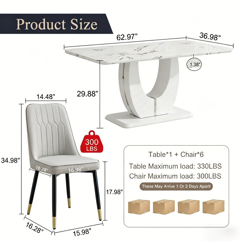 Rectangular 62.99'' L X 35.43'' W Dining Table Set, Light Gray, White