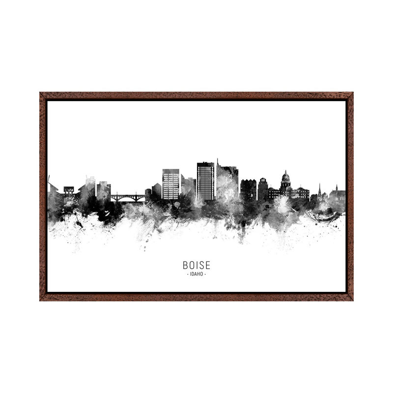 Boise Idaho Skyline Name by Michael Tompsett - Print on Canvas, Classic Brown Wood Floater Framed