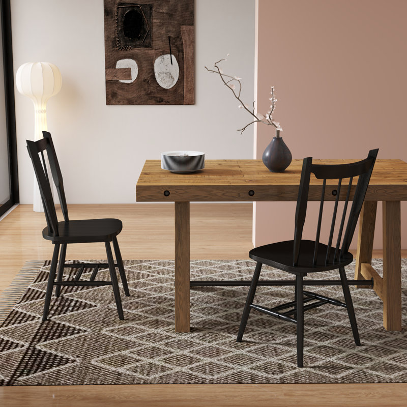 Mid-Century Solid Wood Windsor Chairs,Farmhouse Dining Chairs With Slat Back For Kitchen And Dining, Black
