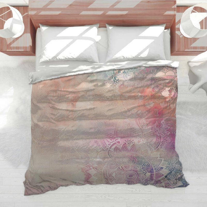 Édredon abstrait Mandala Boho Boho, Édredon grand, Motif cachemire rose