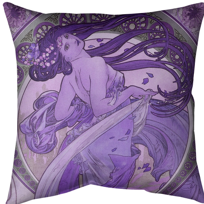 Coussin d'Alphonse Mucha la danse, 16 po x 1 po, Mauve, Sergé de coton