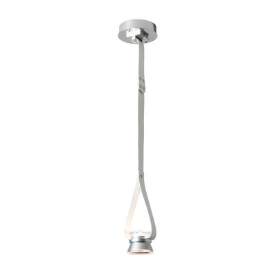 SNAPS Single LED Downlight Pendant - Metal Cone - Sterling Finish - White Leather