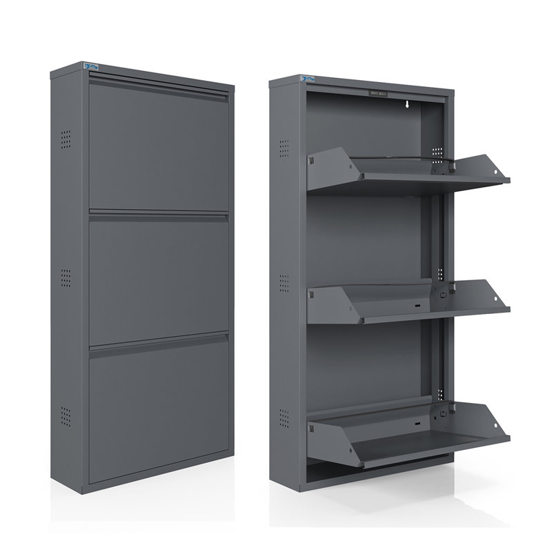 Armoire à chaussures antibactérienne à 3 niveaux avec trous latéraux, Anthracite