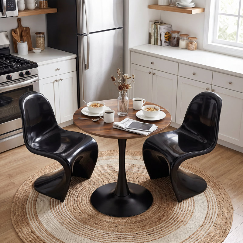 Table de salle à manger ronde en tulipe de style moderne du milieu du siècle, 61 cm (24 po), plateau en bois et pied central.