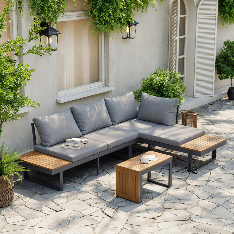 Ensemble de canapé modulaire d'extérieur en L 4 places avec canapé et table d'appoint