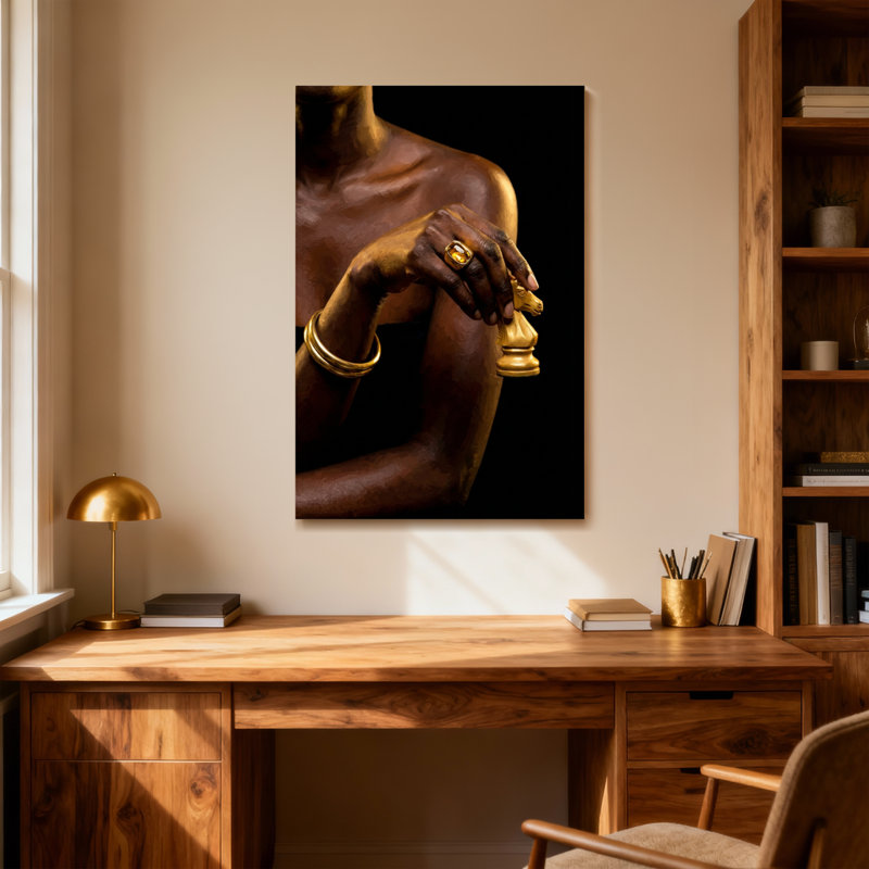 Pièce d'or d'échecs à la mode, H 24 po x l 36 po