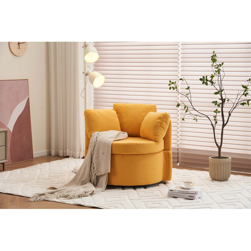 Chaise pivotante et de rangement avec coussin de dossier pour le salon, Peluche jaune