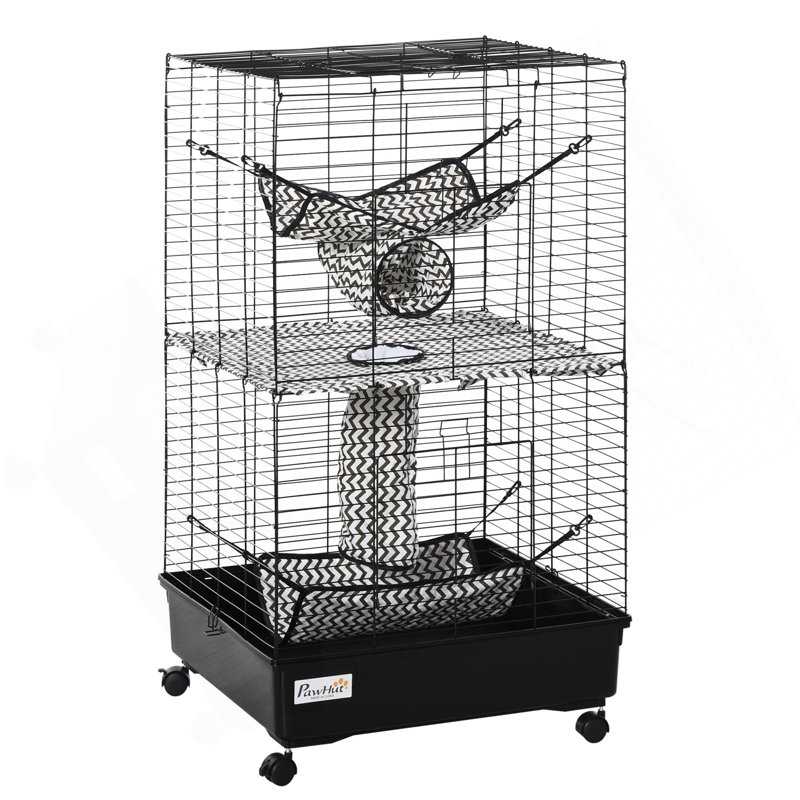 Cage à furet 42 "avec freins à roues, hamacs, noir