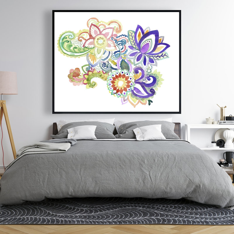 Aquarelle cachemire - Fleurs de chambre encadrées