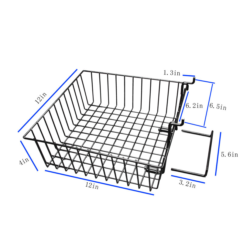 12" x 12" Metal Gridwall Basket W/ Hooks - Black