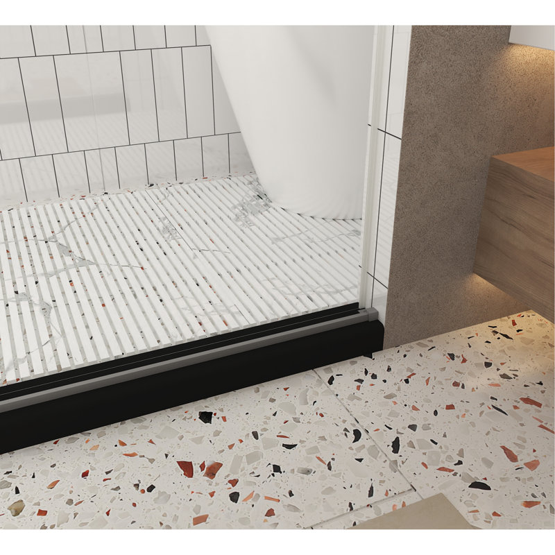 Frameless Shower Door 56-60 "W X 76" H, 1/4 "(6 Mm) Clear Tempered Glass, Explosion Proof Film, Stainless Steel Handle