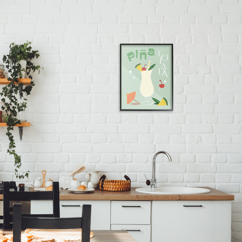 Estampe numérique minimaliste Pina Colada, design par ANNA QUACH, H 14 po x l 11 po, Giclée encadrée noir minuit